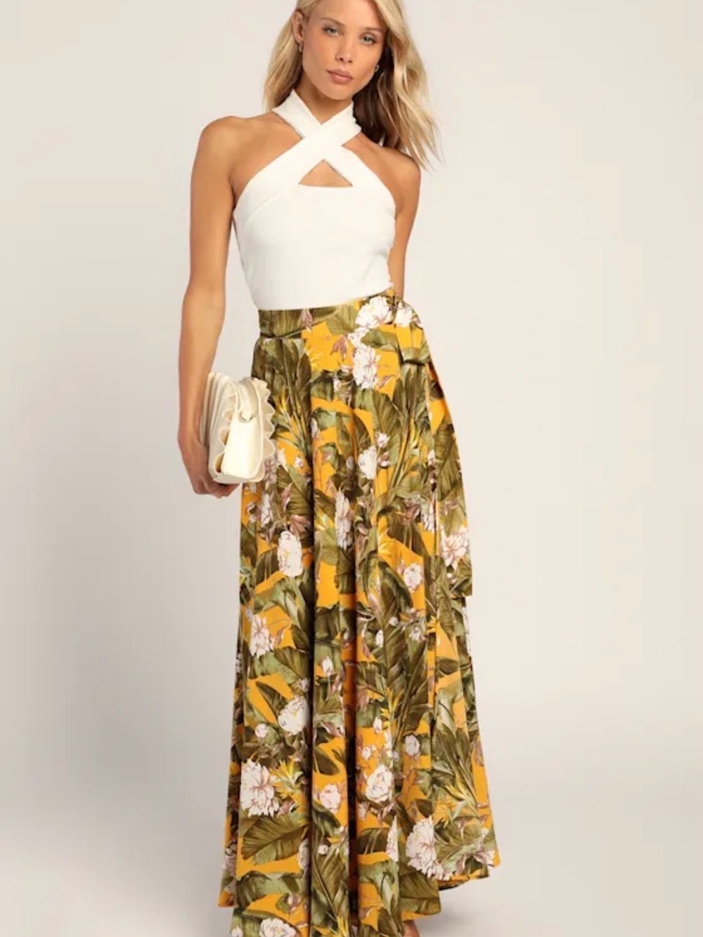 Lulus Marigold Tropical Print Wrap Maxi Skirt